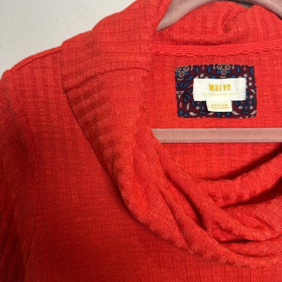 Anthropologie Maeve Ribbed Sweater Winterscape Peplum Cowl Neck Orange Medium - Picture 2 of 8